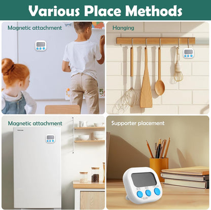 GeeRic Kitchen Timers 4 Pack, Electronic Timers with Loud Alarm for Cooking, Magnetic Digital Timers Big LCD Display Blue Green Pink White (No Battery Included)