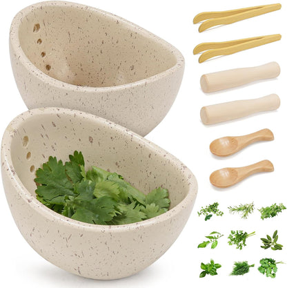 Herb Stripper Bowl, Ceramic Herb Peeling Bowl, Kitchen Herbs Leaf Stripping Tool, Pottery Herb Peeler for Kale, Thyme, Basil, Rosemary Stripper (A-Style, 1 pc)