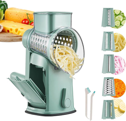 Rotary Cheese Grater Hand Crank, 5 in 1 Mandoline Vegetable Slicer - 5 Sets of Blades,Strong Suction Base&Easy to Clean - Kitchen Cheese Grater Shredder with Handle for Fruit,Vegetable,Nuts
