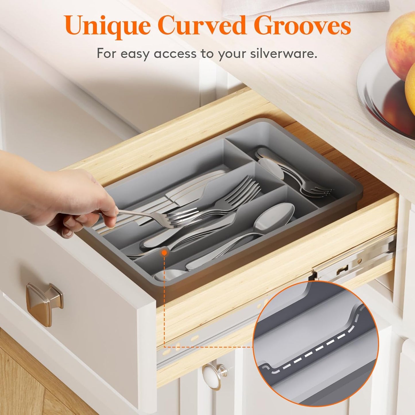 Lifewit Silverware Drawer Organizer Tray, Plastic Cutlery Storage for Kitchen, Flatware and Utensil Holder Divider for Spoons Forks Knives Tableware, 9.1 x 12.6", 5 Slots, Black