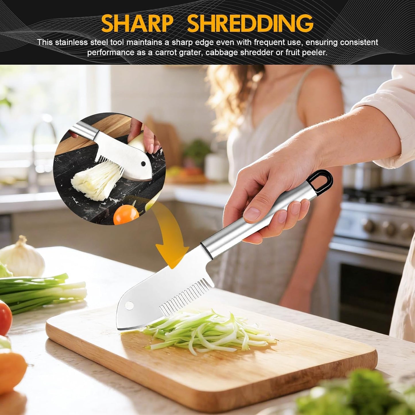 3pcs New Stainless Steel Multi-purpose Julienne Peeler, Vegetable Julienne Slicer Handheld, Quick & Easy Kitchen Shredder Tool, Comfortable Handle & Hanging Hole for Carrot, Cucumber