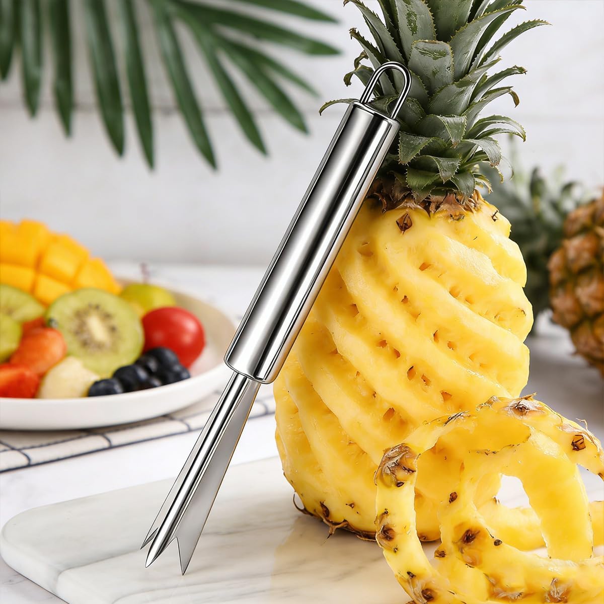 4 Pcs Pineapple Eye Remover Tool Set Stainless Steel Peeler Cutter Multifunctional Fruit Slicer Corer for Peel Peeler Pinapple Cut Kitchen Tools and Accessories