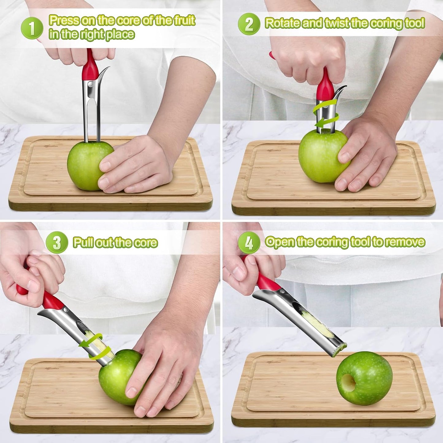 Apple Corer Tool with Sharp Serrated for Pears,Premium Apple Core Remover,Easily Core Fruits,Fruit Flesh Separator Apple Core Puller（Red）