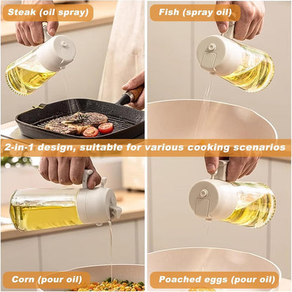 16oz/470ml Glass Olive Oil Sprayer for Cooking - 2 in 1 Olive Oil Dispenser for Kitchen Gadgets, Air Fryer, Salad, and BBQ (black)