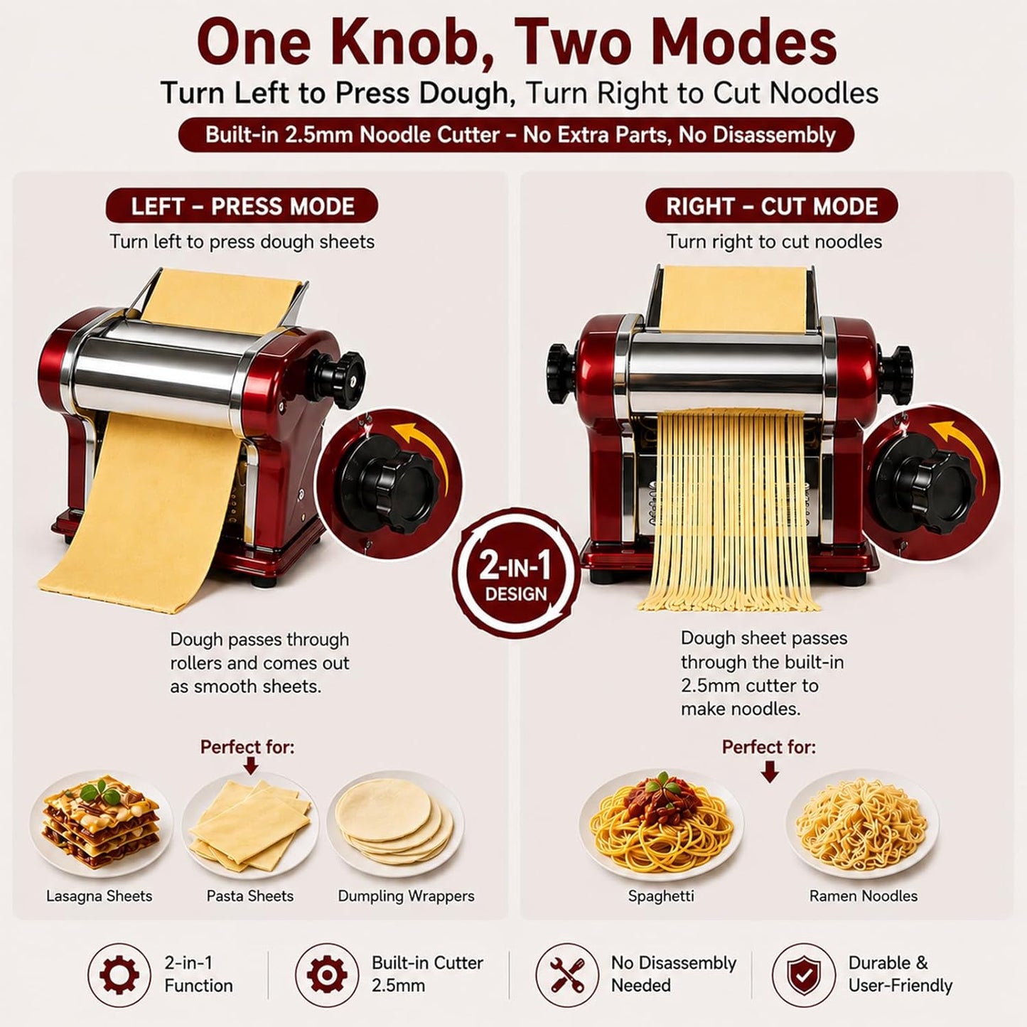 Electric Pasta Maker Machine, 135W Commercial Dough Sheeter with 2.5mm Blade, Adjustable 0.3-4mm Thickness, for Pasta, Dumplings – Restaurant & Home Use