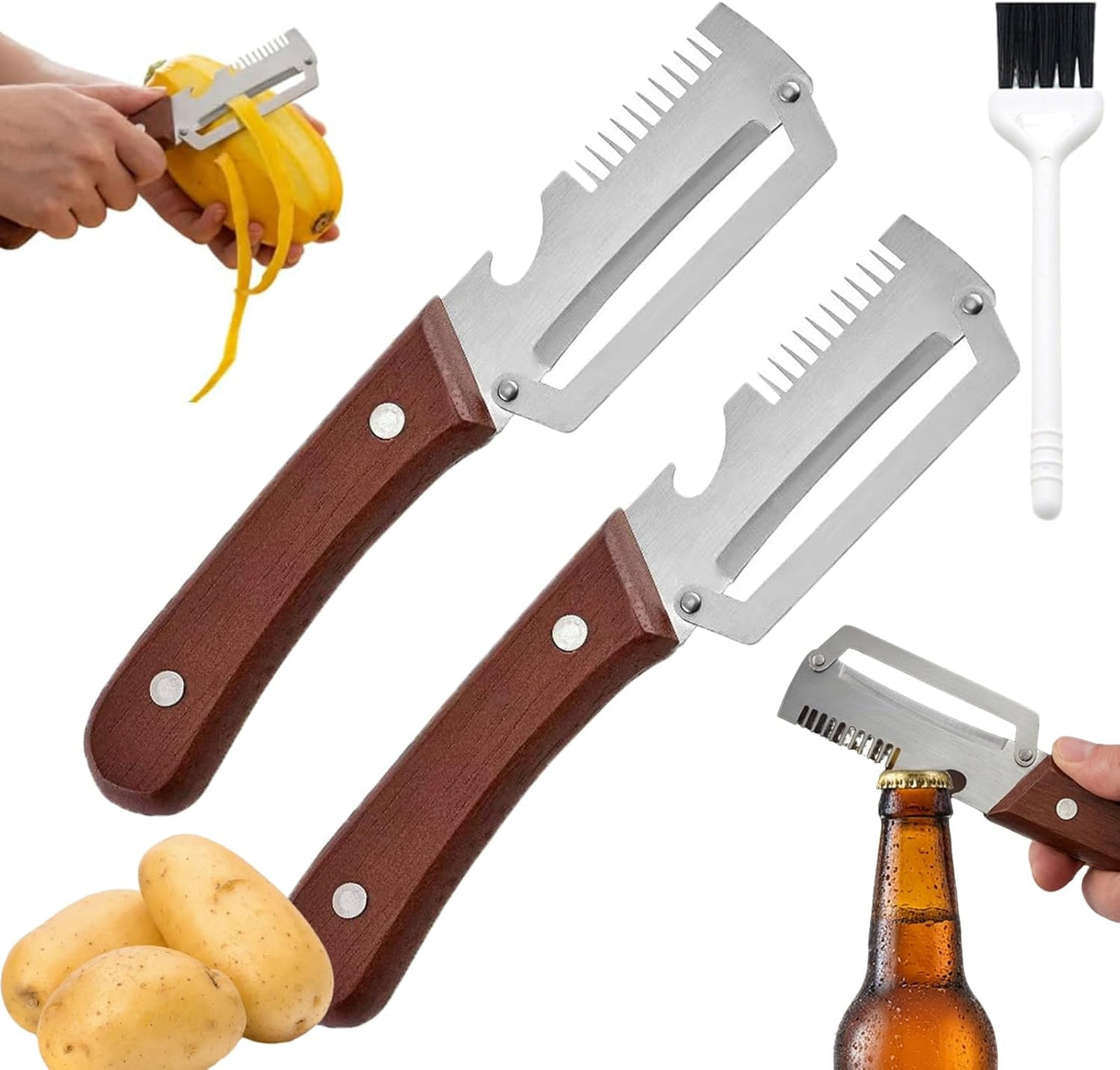 Utilira Shredder, Multifunctional Vegetable Julienne Peeler, Kitchen Multi-Function Stainless Steel Thickened Fruit Peeler Knife, With Built-In Bottle Opener For Peeling Fruits, Vegetables