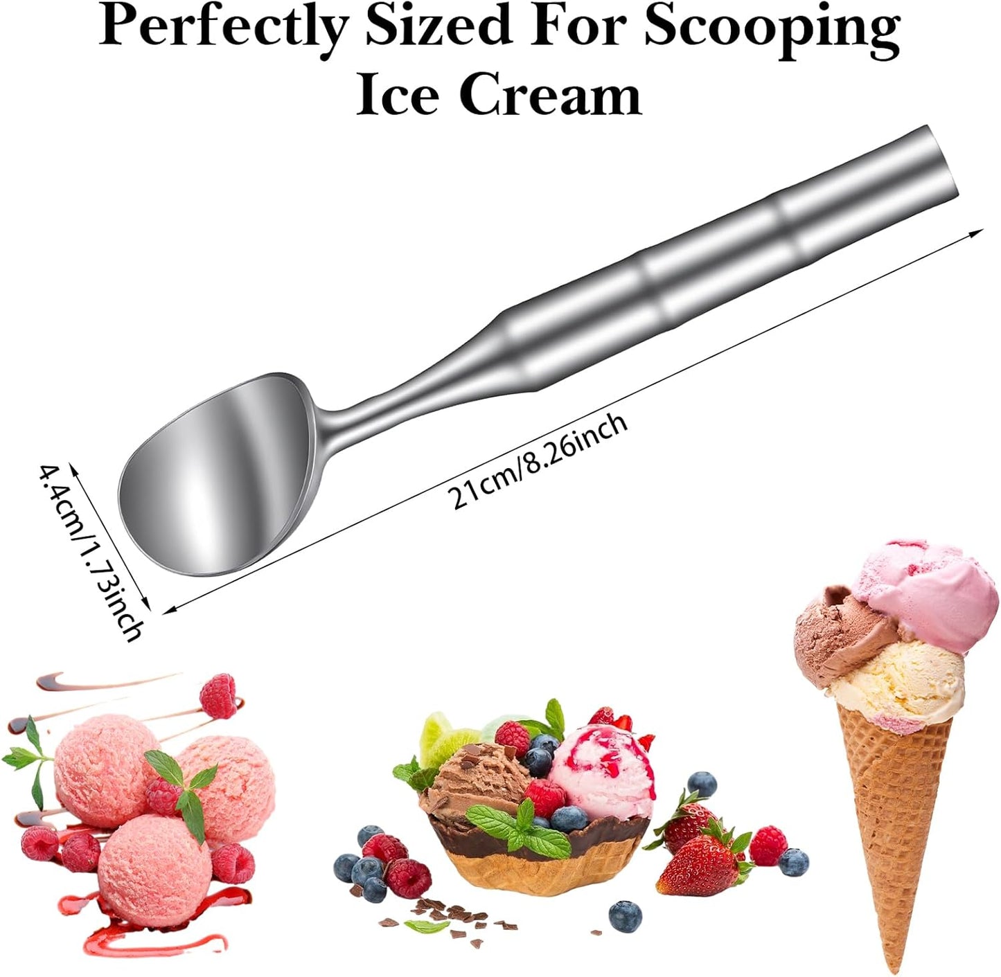 Ice Cream Scoop Stainless Steel, Ice Cream Scooper Seamless Design Comfortable Grip Long Handle for Gelato, Sorbet, Cookie Dough, Melon, Frozen Yogurt