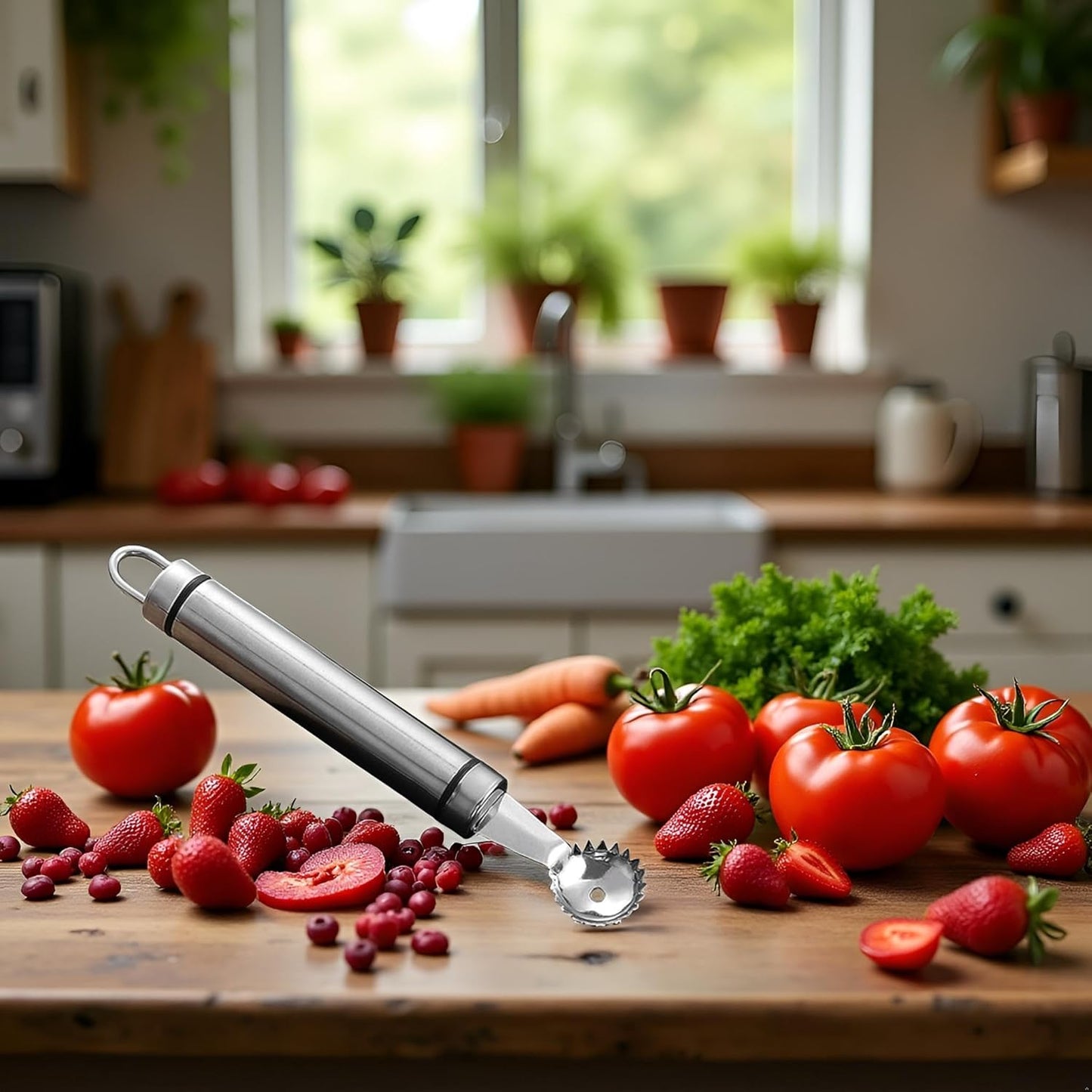 Stainless Steel Strawberry Huller and Tomato Stem Corer Tool Multi-Function Stainless Corer and Pitter Remover for Strawberry,Tomato,Vegetable and Fruit Corer Practical Kitchen Tool