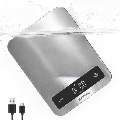 100% Waterproof Food Scale, IP67 Digital Kitchen Scale, Rechargeable (USB-C), 0.1oz/1g Precision, 22lb Capacity, Stainless Steel & Tempered Glass, for Cooking, Making Sourdough Bread, Grey