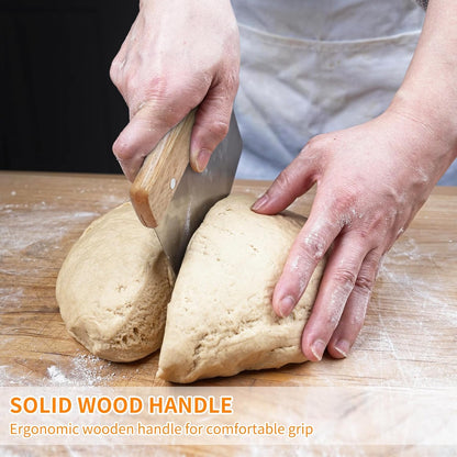 ALLTOP Dough Cutter – Premium Stainless Steel Food Scraper for Bread and Pastry – Bench Scraper with Ergonomic Wooden Handle – Multipurpose Kitchen Tool