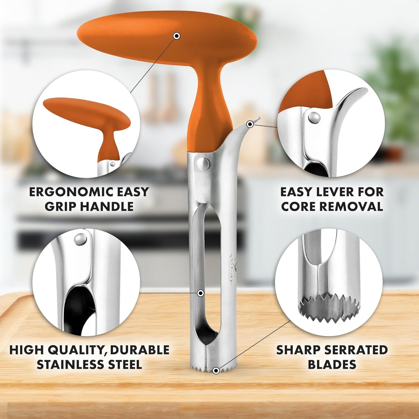 Zulay Kitchen Stainless Steel Pineapple Corer & Slicer – Heavy Duty Pineapple Cutter & Eye Removal Tool – Effortless Core Remover Tool with Sharp Reinforced Blade & Ergonomic Handle - Black