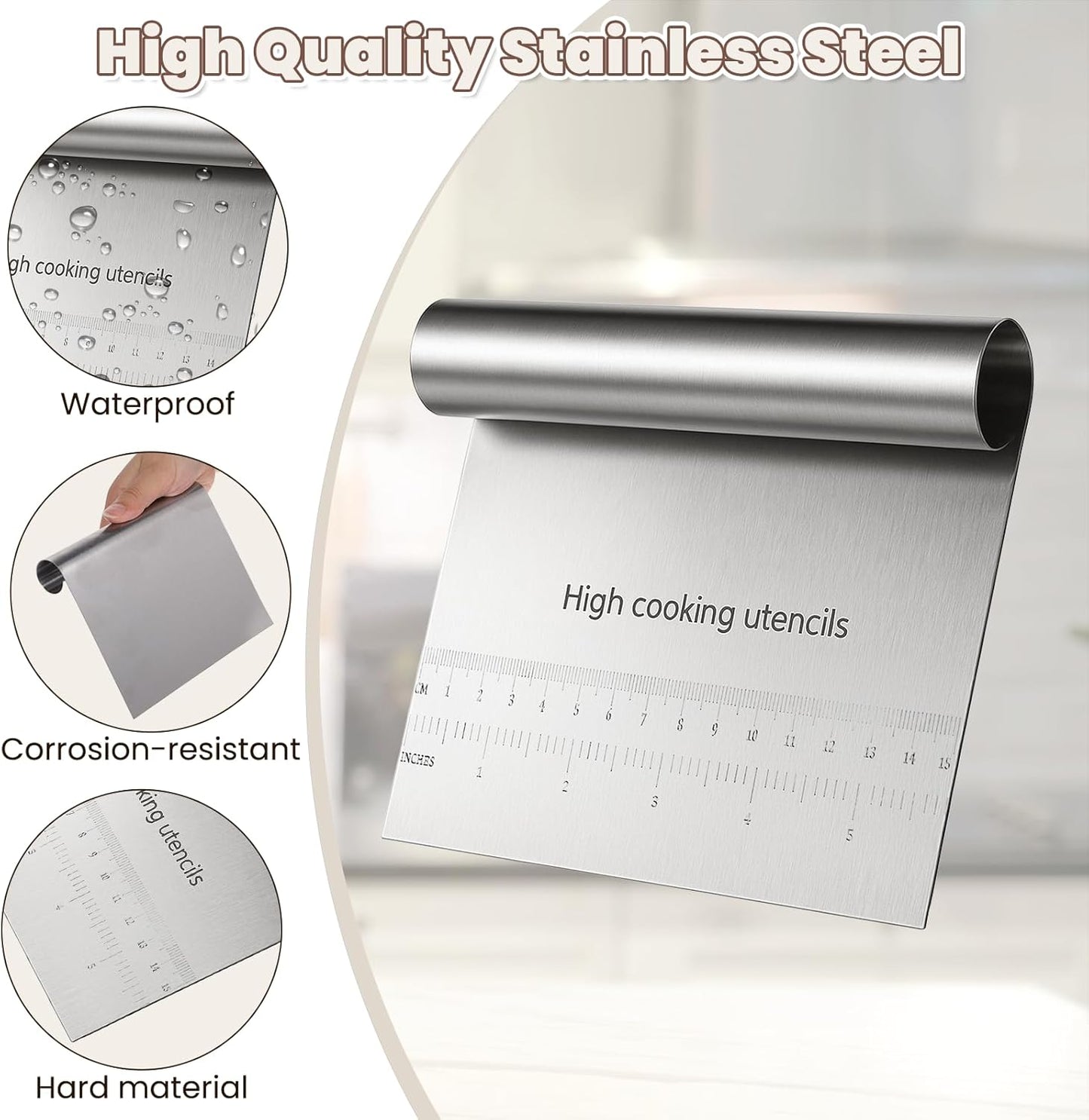 2 Pcs Bench Dough Scraper Cutter, Stainless Steel Pastry Cutter Kitchen Food Scraper Chopper, Metal Dough Scrapers Versatile Kitchen Tool for Butter, Baking, Bread, Cake, Pizza, and More(2Pcs)