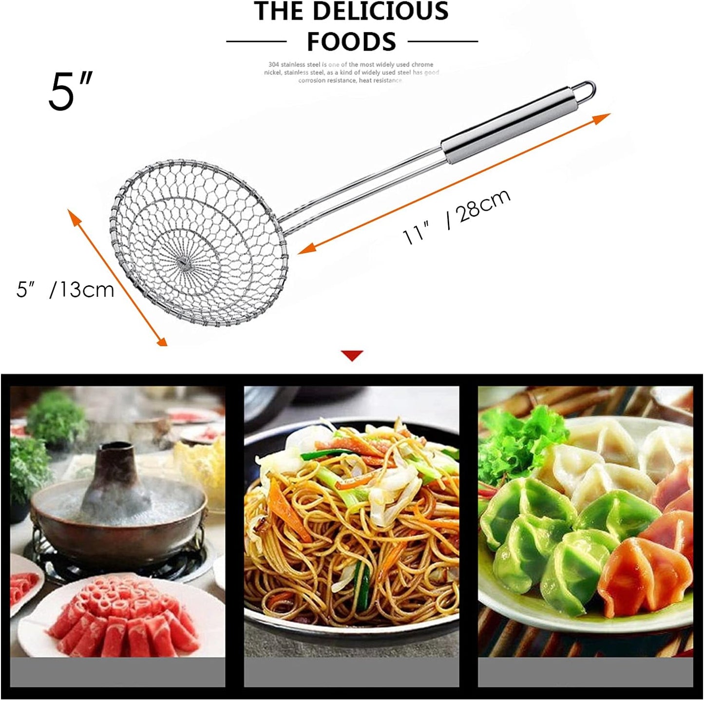 Best Utensils Asian Kitchen Stainless Steel Spider Strainer Professional Wire Skimmer with Spiral Mesh (7-Inch Strainer Basket)