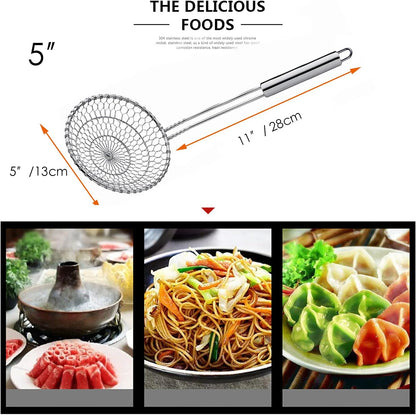 Best Utensils Asian Kitchen Stainless Steel Spider Strainer Professional Wire Skimmer with Spiral Mesh (7-Inch Strainer Basket)