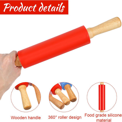 6 Pack 15 Inch Silicone Rolling Pins for Baking, Rolling Pin Non Stick with Wooden Handle, Small Rolling-Pins for Dough, Cookie, Pastry, (6 Colors)