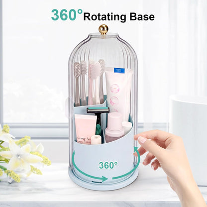 QIYVLOS Toothbrush Holders with Sliding Lid, Rotating 3 Slots Bathroom Organizer Countertop, Tooth Brush Toothpaste Holder Bathroom Counter Stand Sink Organizer Caddy for Vanity Makeup Brushes Holder