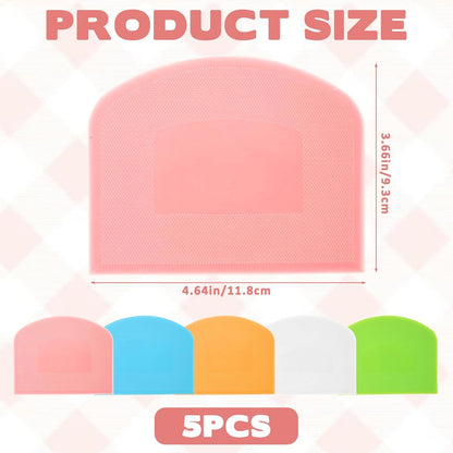 5 Pcs Plastic Bench Scraper, Flexible Dough Cutter Bench Scraper for Sourdough, Food-safe Plastic Bowl Scrapers Kitchen Tool for Baking Cake Bread Fondant Icing (White, Green, Orange, Blue, Pink)