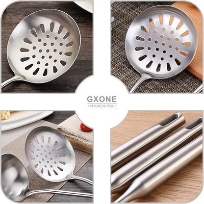 Slotted Spoon,304 Stainless Steel Skimmer Spoon with Heat Resistant Wooden Handle,Silver/15.8Inch