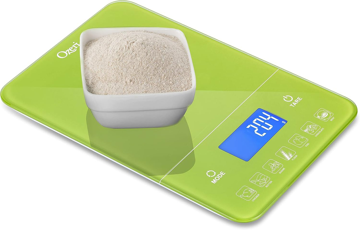 Ozeri Touch III Digital Kitchen Scale with Calorie Counter, 22 lbs (10 kg), Calla Green