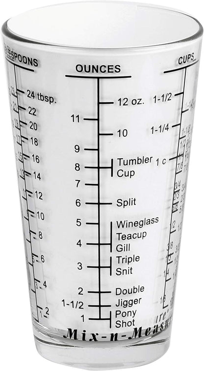 Kolder Mix N Measure Glass, Multi-Purpose Liquid and Dry Measuring Cup, 6 Units of Measurement, Heavy Glass, Red