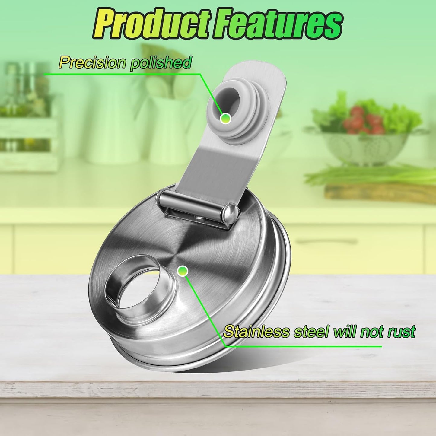 Mason Jar Pour Spout Lid Stainless Steel with Handle, Wide Mouth Pour Spout Flip Cap Lids for Mason Jars, Anticracking Leak Proof Seal Cover Airtight for Drinking Salad Dressing & Food Storing(2PCS)