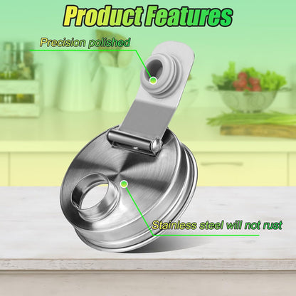 Mason Jar Pour Spout Lid Stainless Steel with Handle, Wide Mouth Pour Spout Flip Cap Lids for Mason Jars, Anticracking Leak Proof Seal Cover Airtight for Drinking Salad Dressing & Food Storing(2PCS)