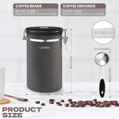 Coffee Canisters with Window,Scoop and Airtight Lid Stainless Steel Kitchen Bean Storage Grounds Container Date Tracker and Scoop for Grounds Coffee Bar Accessories (Cream+window, 22 oz)