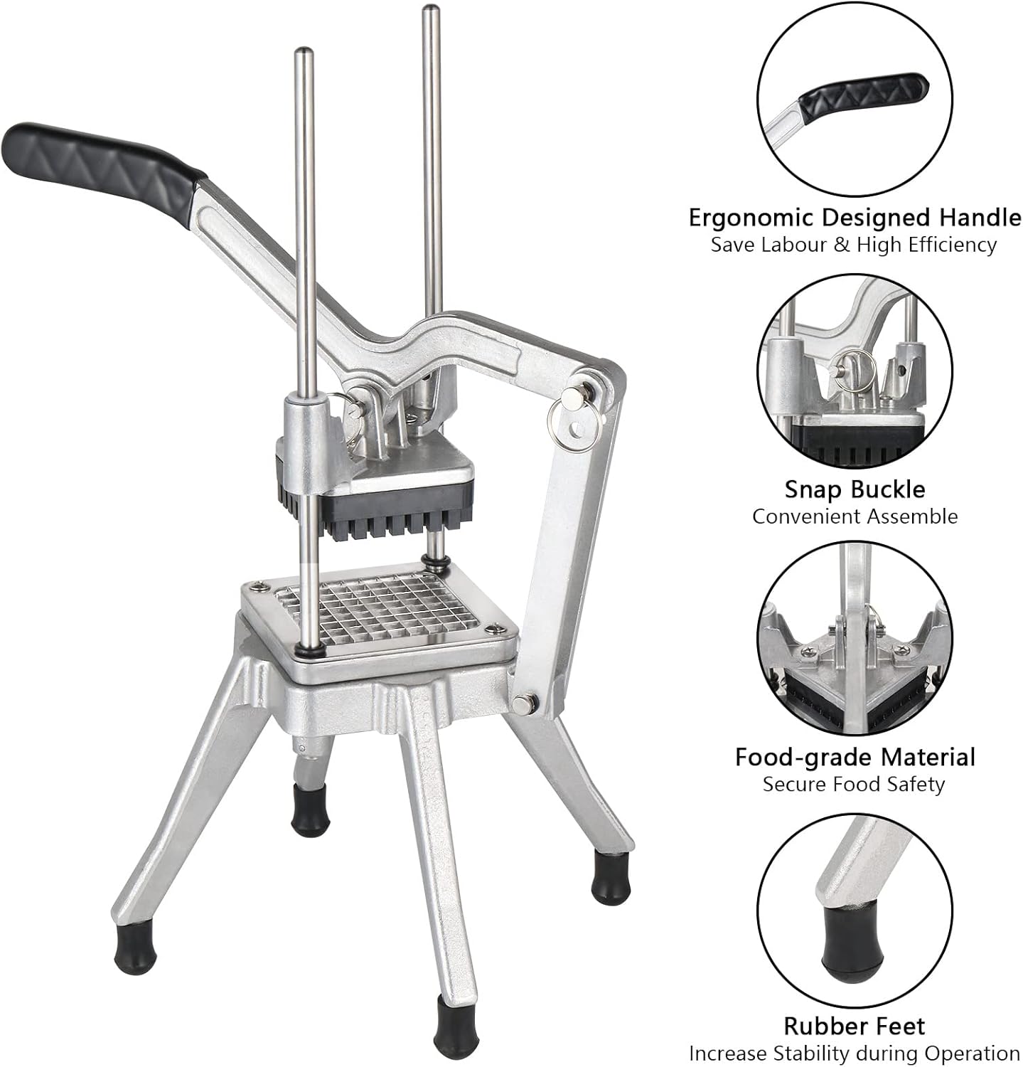 ROVSUN Commercial Vegetable Chopper French Fry Cutter Stainless Steel w/ 4 Sizes Blades, Fruit Potato Slicer, 1/2", 3/8", 1/4" & 8-Wedge Blades and Pusher Blocks for Restaurants, Home & Kitchen
