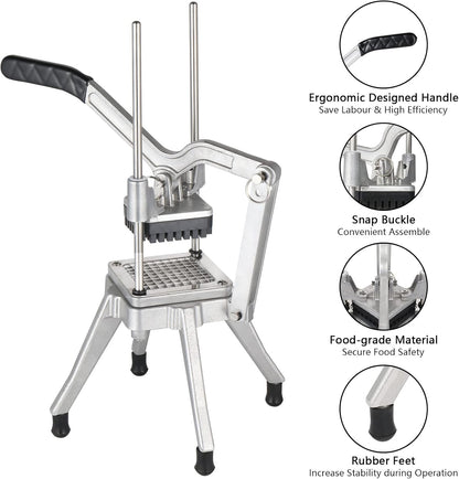 ROVSUN Commercial Vegetable Chopper French Fry Cutter Stainless Steel w/ 4 Sizes Blades, Fruit Potato Slicer, 1/2", 3/8", 1/4" & 8-Wedge Blades and Pusher Blocks for Restaurants, Home & Kitchen