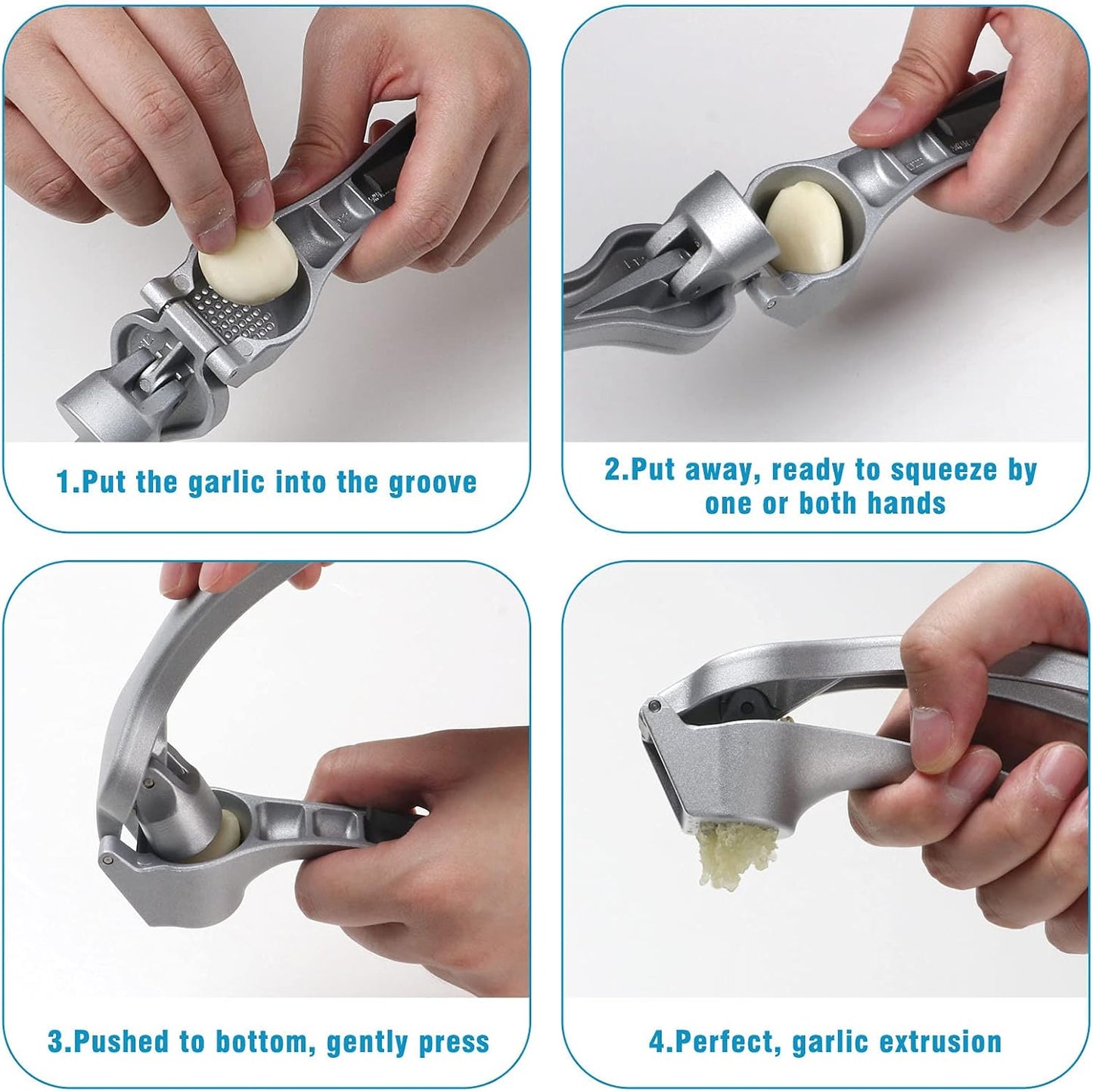 Garlic Press, Premium Garlic Mincer Set- Rust Proof, No Need To Peel, Easy-squeeze Ergonomic Handle, Professional Ginger Press, Garlic Crusher with Handy Cleaning Brush, Easy to Clean, Dishwasher Safe