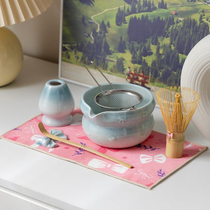 DWEHIXBUY Matcha Kit 7-Pcs matcha whisk set, Measuring Spoon, Japanese Tea Making Tools,Cha, tea bowl, pink matcha set (light blue)