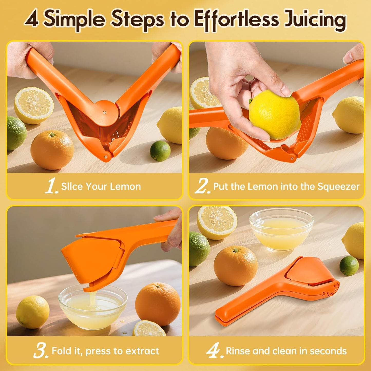 Manual Lemon Squeezer, Hand Lemon Squeezer, Durability and longevity, Easy to Use & Dishwasher Safe, Lemon Juicer, Citrus Juicer, Lemon Juicer Squeezer to Squeeze Lemons, Yellow, HomeyVenture