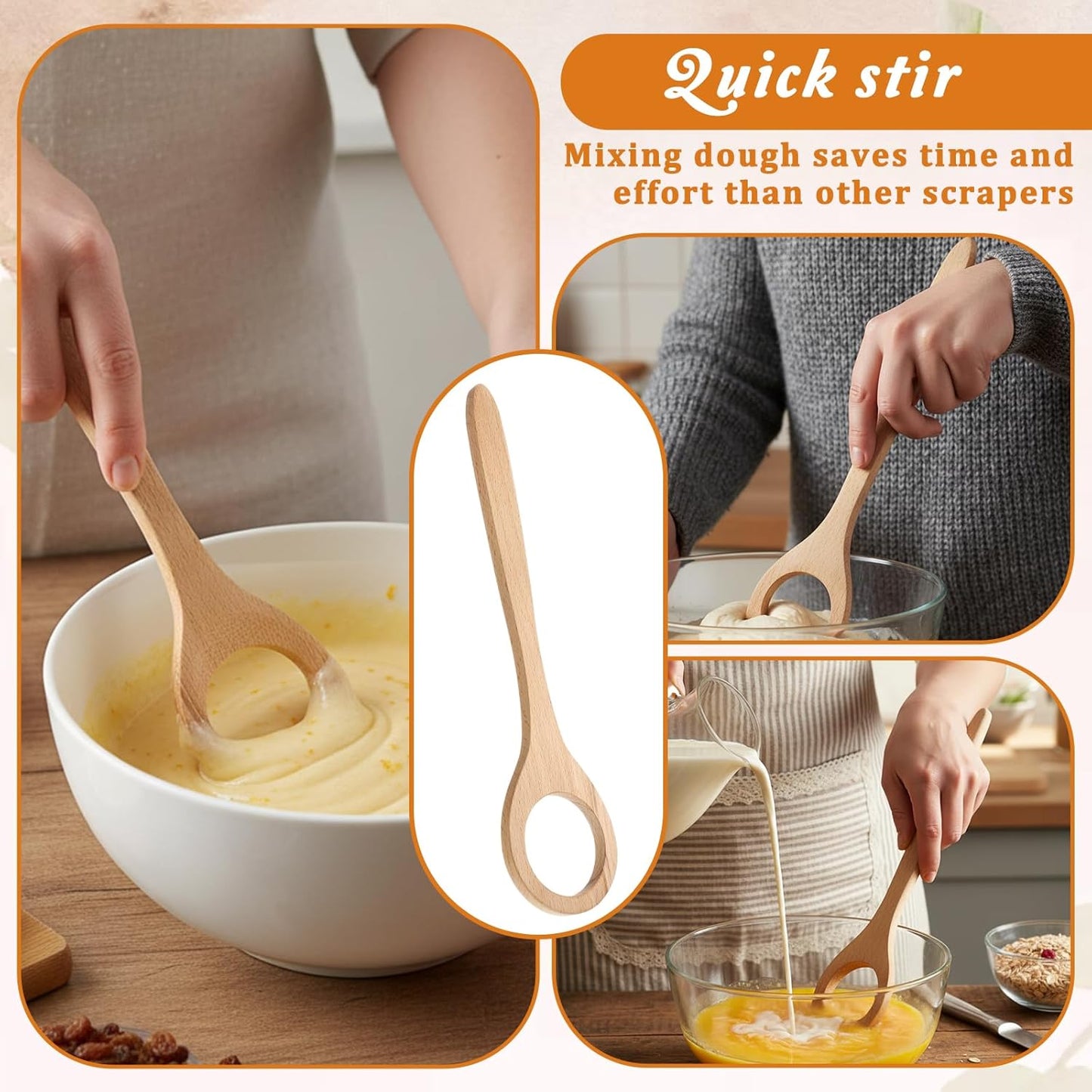 12" Dough Whisk Bread Whisk Wooden Danish Sourdough Whisks Egg and Flour Mixer Whisks Doughs Mixer Traditional Bread Baking Tools and Supplies for Breads Sourdough Pastries Egg Pizza