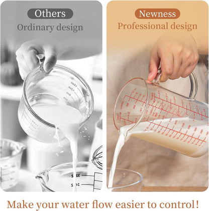 Newness 2-Cup Glass Measuring Cup For Baking and Cooking, (Upgraded, 3 Marking Including Cup/ML/Ounce Scale) Dishwasher, Freezer, Microwave, and Preheated Oven Safe, Essential Kitchen Tools