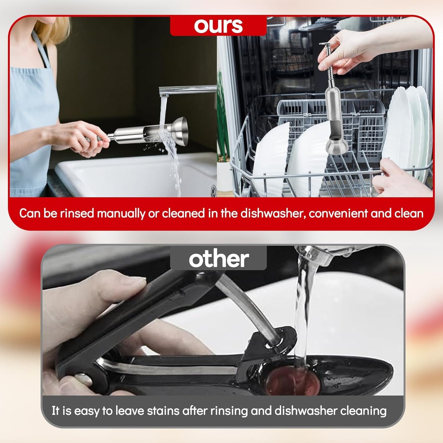 Cherry Pitter Tool, Single-Hole 304 Stainless Steel Cherry Pit Remover for Fresh&Maraschino Cherries, One-Hand Press Fruit Pit Corer Kitchen Tool, Dishwasher, Easy to Clean (Large)