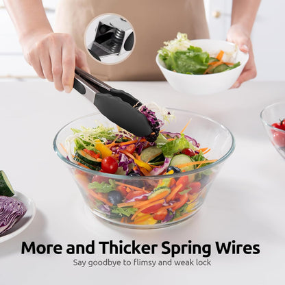 600ºF Heat Resistant Kitchen Tongs: U-Taste 9 inch Silicone Cooking Tong with Firm Sealed Non Stick Rubber Tips & Silicon Coated 18/8 Stainless Steel Handle & Smooth Locking for Serving Salad (Black)