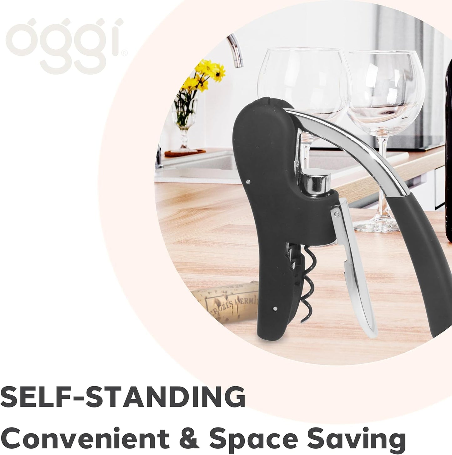 OGGI Wine Opener, Wing Corkscrew, Metal Manual Wine Bottle Opener, Multifunctional Cork Screw for Home & Waiters with Beer Bottle Opener, Durable Design