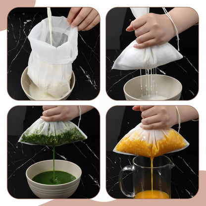5 Pack Reusable Fine Mesh Strainer Bag and 200Mesh Fine Mesh Strainer, Nut Bag Strainers Nylon Cheese Cloth Bags Reusable Nut Milk Bags for Straining Fruit Juice Cheese Coffee Tofu Yogurt Tea