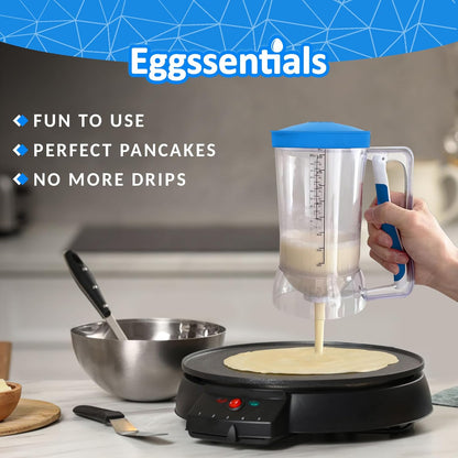 Eggssentials - Pancake Batter Dispenser with 5-Cup Capacity - Waffle Batter Dispenser for Pancakes, Cupcakes & Crepes, Easy-Squeeze Handle, Dishwasher Safe - Black Pancake Dispenser
