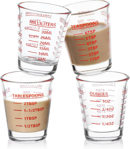 SAIAOKJ Shot Glasses Measuring Cup Set 2PACK Espresso Shot Glasses Liquid Heavy Glass 26-Incremental Measurement 1 OZ, 2 TBS, 6 TSP, 30 ML Kitchen Tools (Red)