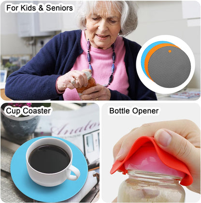 uxcell 3pcs Silicone Jar Opener Pads, 17.5cm/7" Texture Can Opener Multipurpose Round Bottle Lid Opener Non-Slip Coasters for Weak Hands Seniors Children, Orange, Blue, Gray