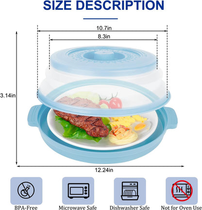 10.7 Inch Microwave Food Cover with Heat Insulation Mat, Anti-Scald Collapsible Microwave Splatter Cover, Multi-Functional as Colander & Fruit Plate, Dishwasher Safe, Ideal for Meal Prep (Gray)