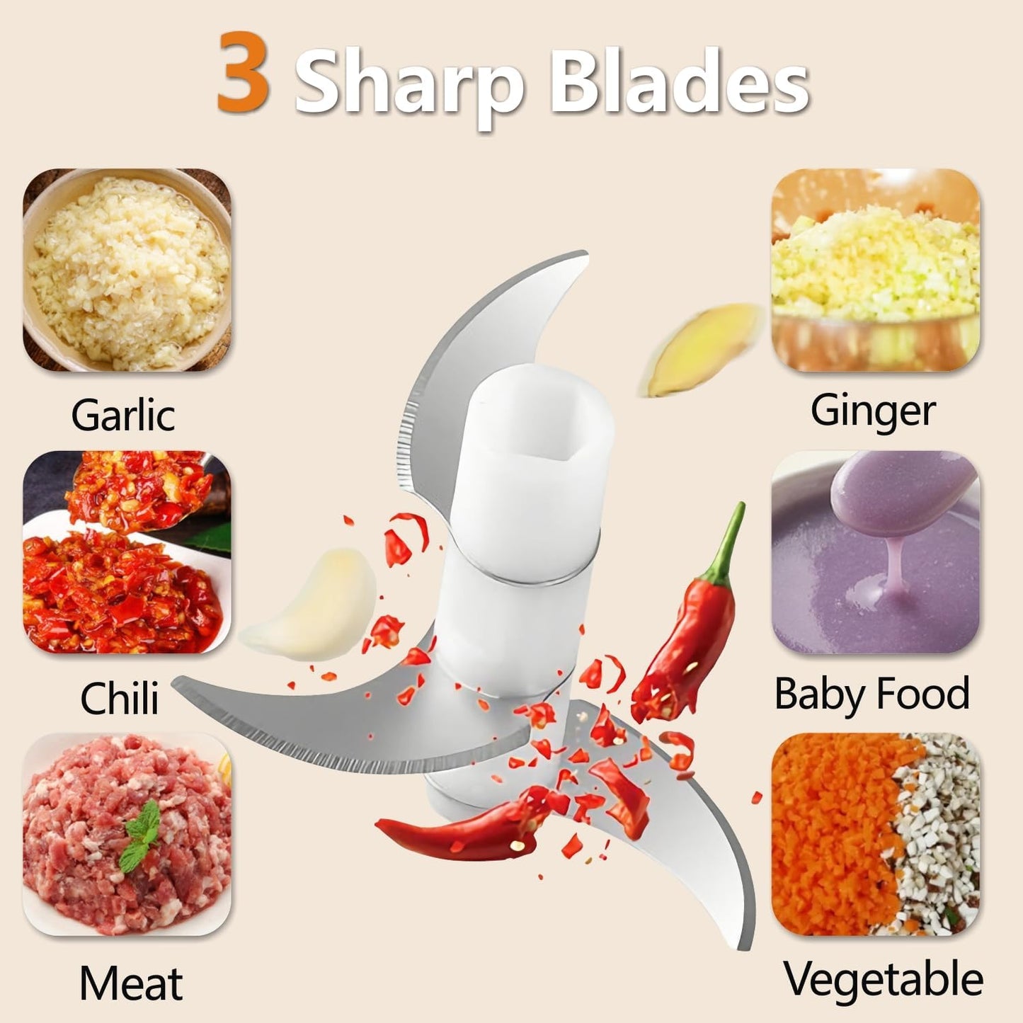 Mini Garlic Chopper, 250ml Small Food Processor Cordless 1 Cup, Battery USB-C Rechargeable Electric Food Chopper Wireless, Portable Garlic Grinder Masher,Veggie Meat Blender Mincer Kitchen Mixer,White
