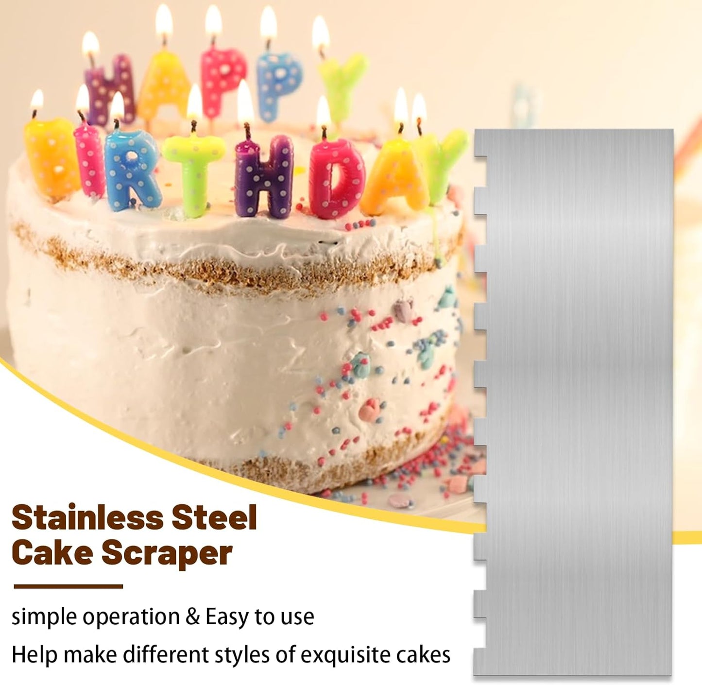 2 Pieces 8.7 Inche Stainless Steel Cake Scraper Double Sided Patterned Edge Stripe Edge Smoother Frosting Scraper Cake Decorating Cake Decorating Comb Cake Scraper For Butter Cream Mousse(2, 2)