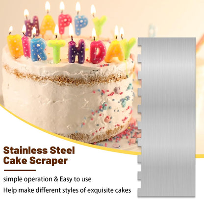 2 Pieces 8.7 Inche Stainless Steel Cake Scraper Double Sided Patterned Edge Stripe Edge Smoother Frosting Scraper Cake Decorating Cake Decorating Comb Cake Scraper For Butter Cream Mousse(2, 2)