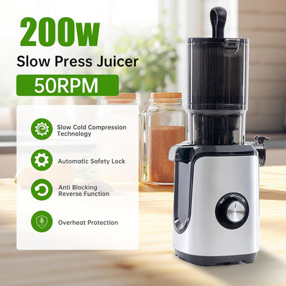NEWBULIG Cold Press Juicer Machines, Masticating Juicer with High Juice Yield, Reverse Function, Stops Oxidation and Easy to Clean for Vegetables & Fruits, Black