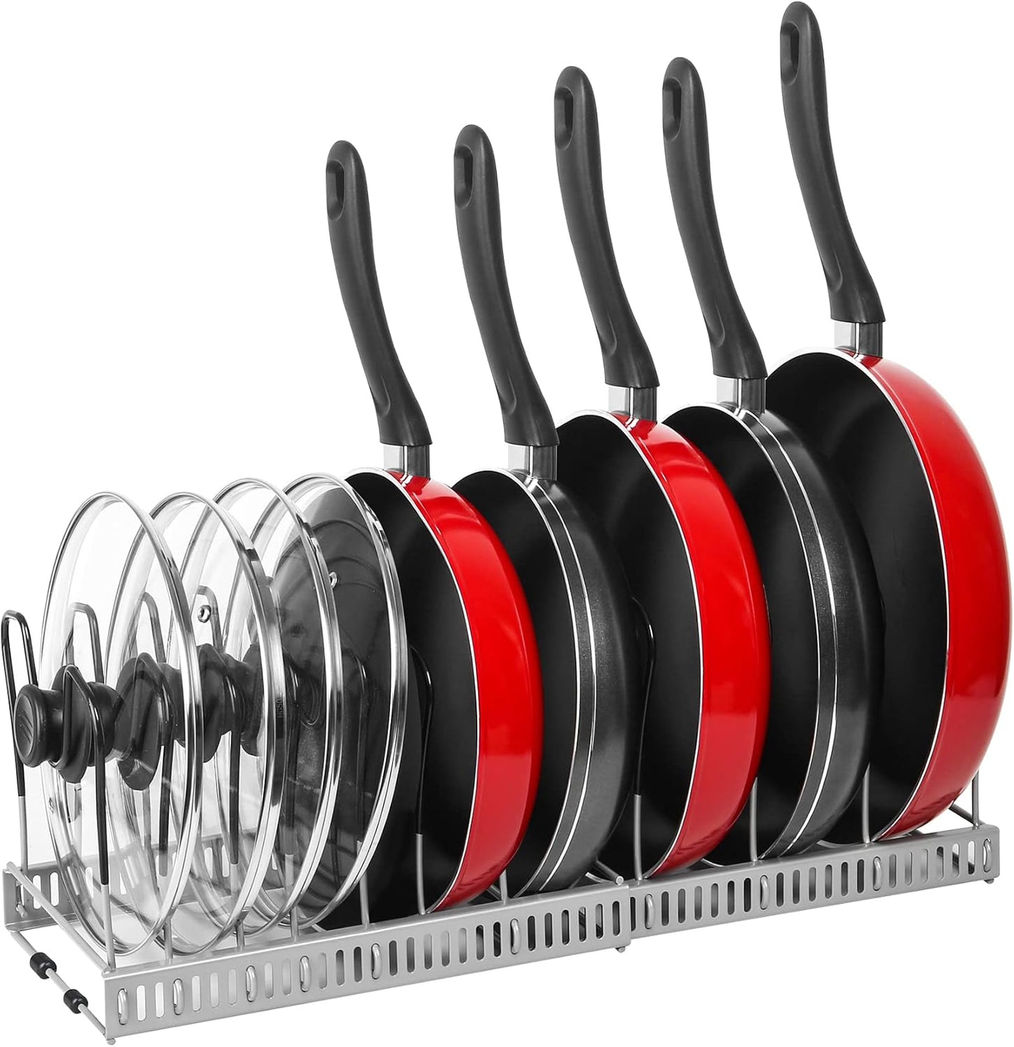 Pot Rack Organizer -Expandable Pot and Pan Organizer for Cabinet,Pot Lid Organizer Holder with 10 Adjustable Compartment for Kitchen Cabinet Cookware Baking Frying Rack,Bronze