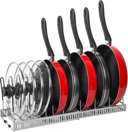Pot Rack Organizer -Expandable Pot and Pan Organizer for Cabinet,Pot Lid Organizer Holder with 10 Adjustable Compartment for Kitchen Cabinet Cookware Baking Frying Rack,Bronze