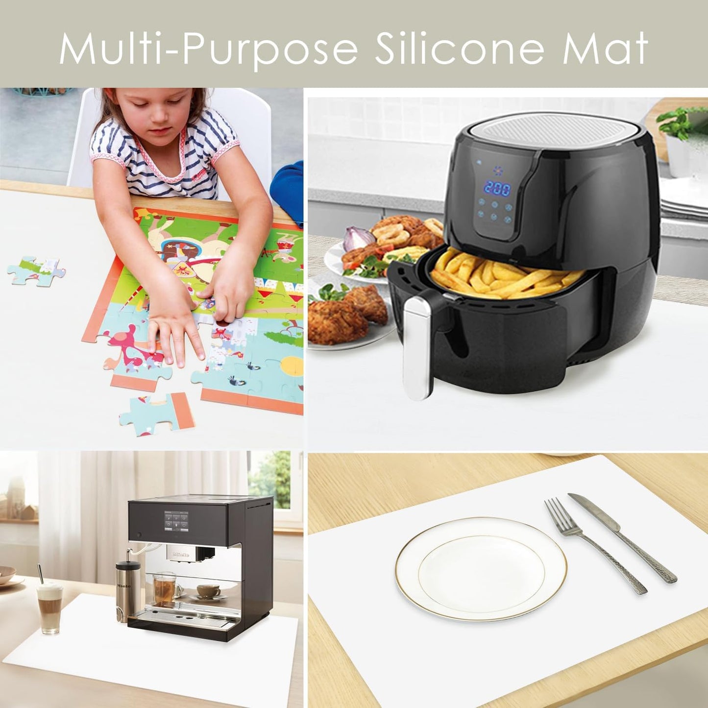 Standard Silicone Mat,Black Baking Mat-Food Grade Kids Dinner Table Placemat Non Slip Counter Mat with Raised Edges Heat Resistant Mat for Air Fryer Nonstick Pastry Dough Mat(1 Pack 23.6'' x 15.7'')