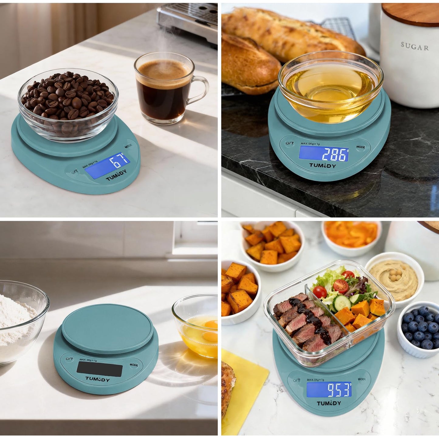 Small Digital Kitchen Scale Food - 11lb/5kg Kitchen Weight Scale with LCD Display for Weight Loss, Sourdough Bread, Baking, Cooking, Keto and Meal Prep, 1g Precision, Batteries Included, Blue
